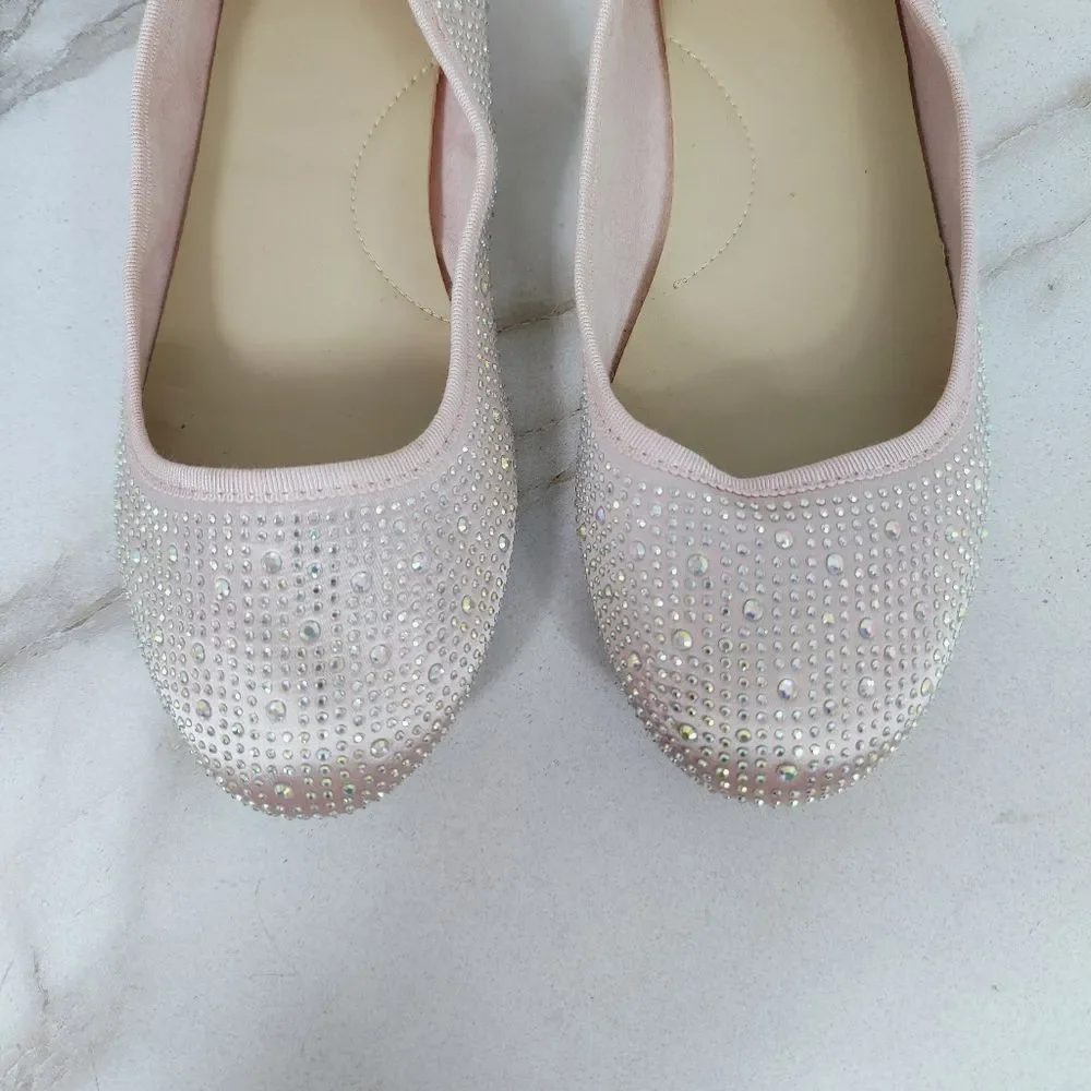Cat & Jack Girls' Pale Pink Diamante Rhinestone Sparkly Ballet Flats, Sz 5